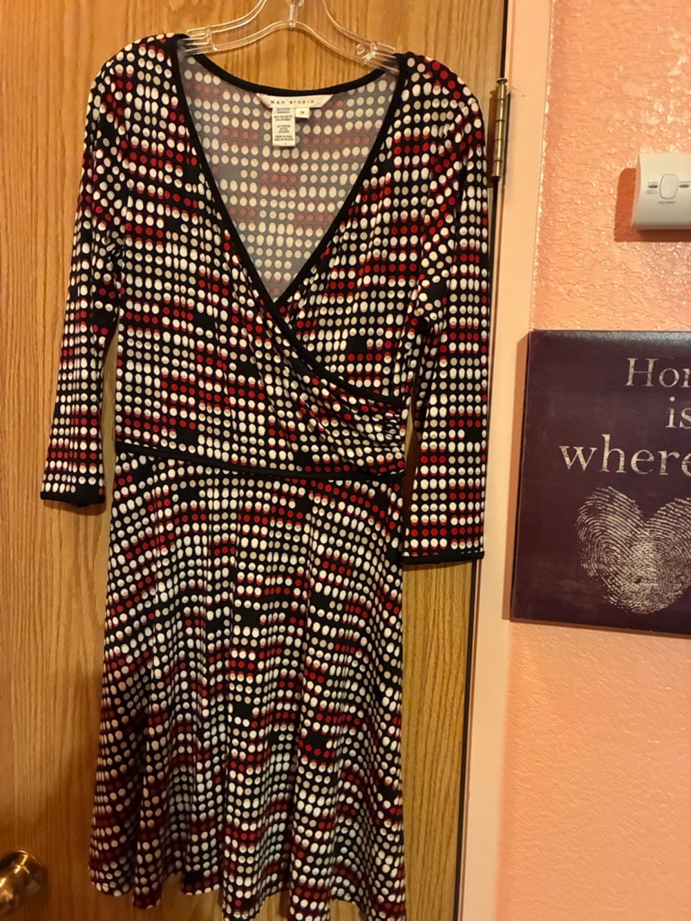 Max Studio Black Dress with White and Red Dot Print